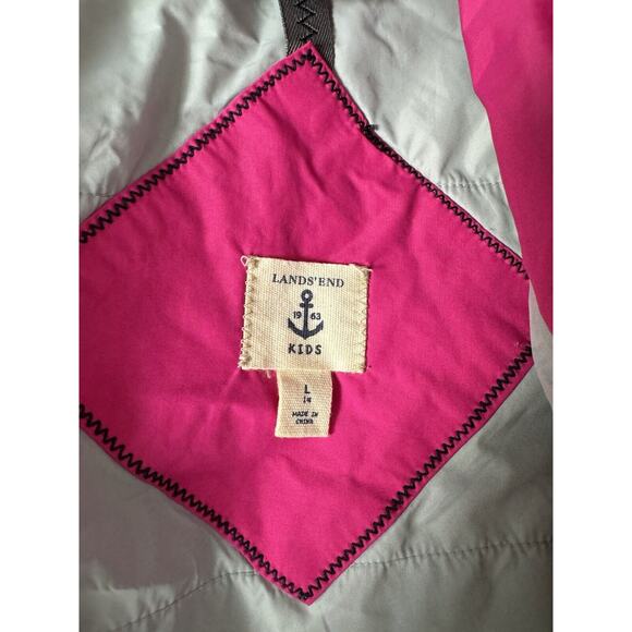Lands' End Kids Grow-a-longs Jacket Coat L / 14 Pink Parka Fur Trimmed Hooded - Picture 3 of 11